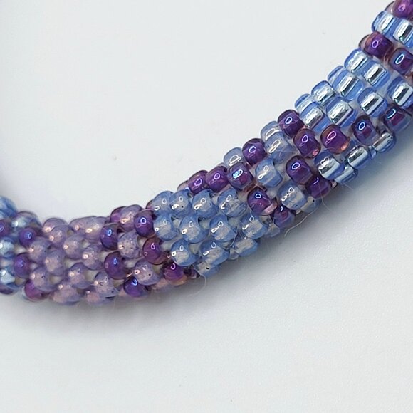 Purple & Blue AB Seed Bead Bangle Bracelet 7.25" - Picture 3 of 5